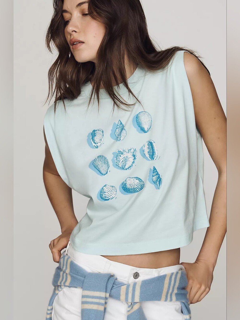 🪷❣️NWT Anthropologie Maeve Shells Muscle Tee, Size L 🌙
